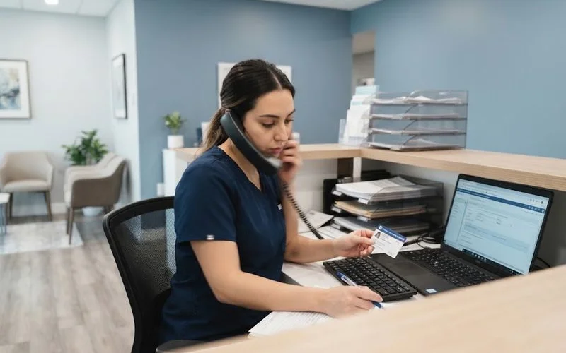 A patient reviewing an insurance coverage document alongside a treatment cost estimate